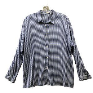 GU‎ (Uniqlo) Lightweight Button Up Shirt Womens L Long Sleeve Blue White Check